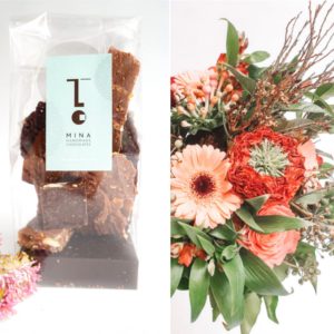 Du chocolat artisanal belge et un Bouquet de fleurs provenant de producteurs belges. Des fleurs locales et durables. Un Boeket de fleurs composé par Ness de Boeket de fleurs.